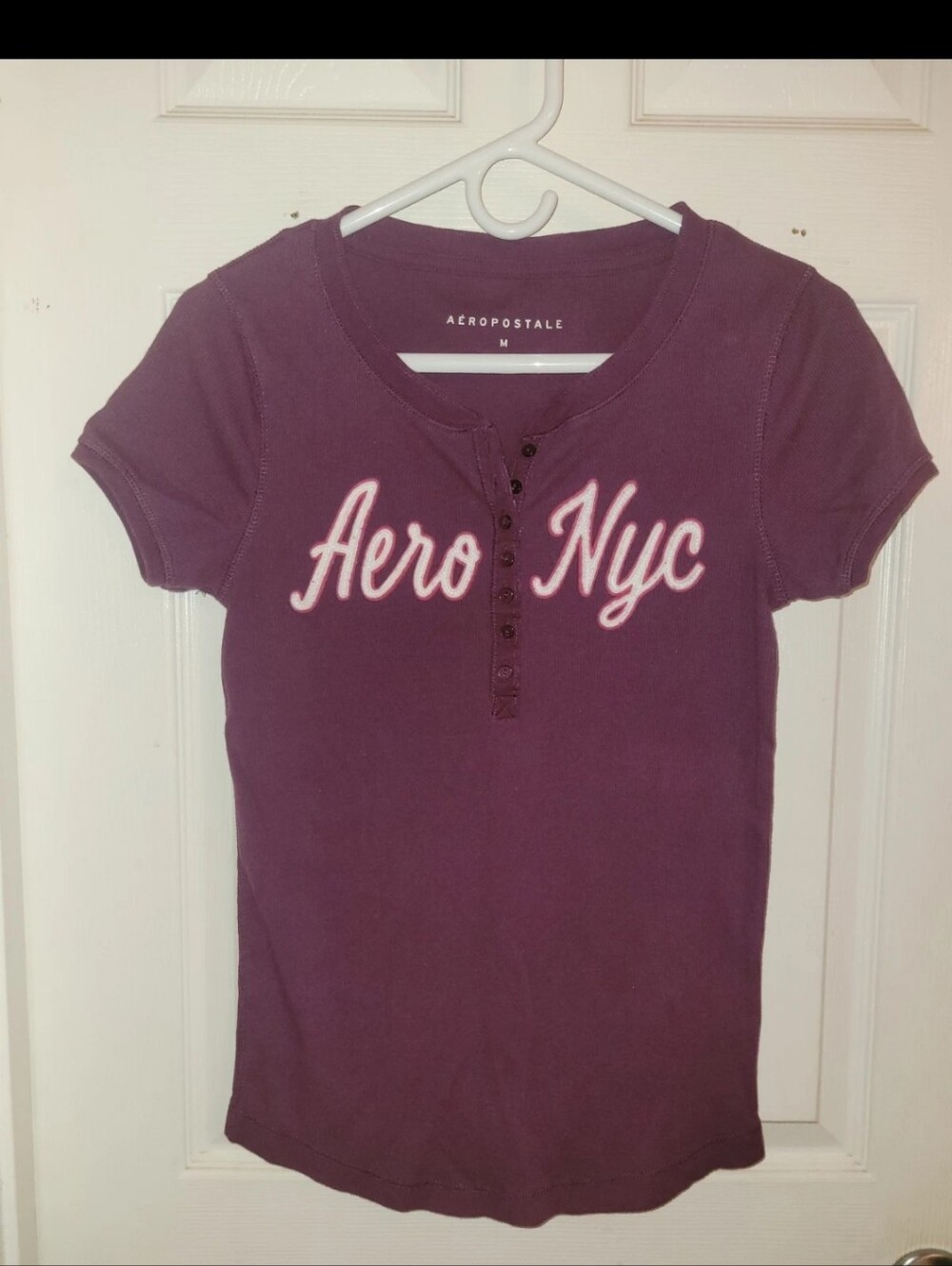 Aeropostale NYC Ribbed Henley Women’s Size M PURPLE Pink BURGANDY